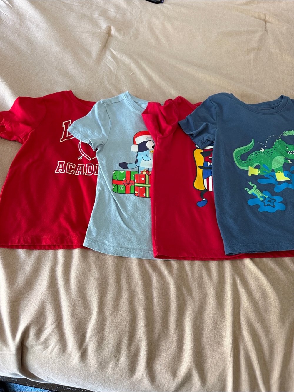 Lot of 4 Graphic Kids T-Shirts - Red, Light Blue, Navy